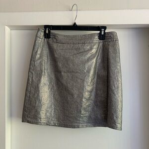 Eileen Fisher silver silk linen metallic skirt